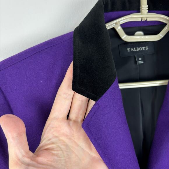 Talbots Purple Wool Blazer 12 Black velvet collar whimsigoth witchy preppy - Picture 2 of 9